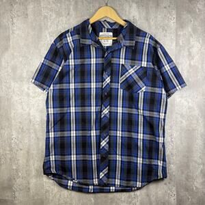 Y2K Men's Aeropostale Blue Plaid Short Sleeve Button-Up Shirt X-L